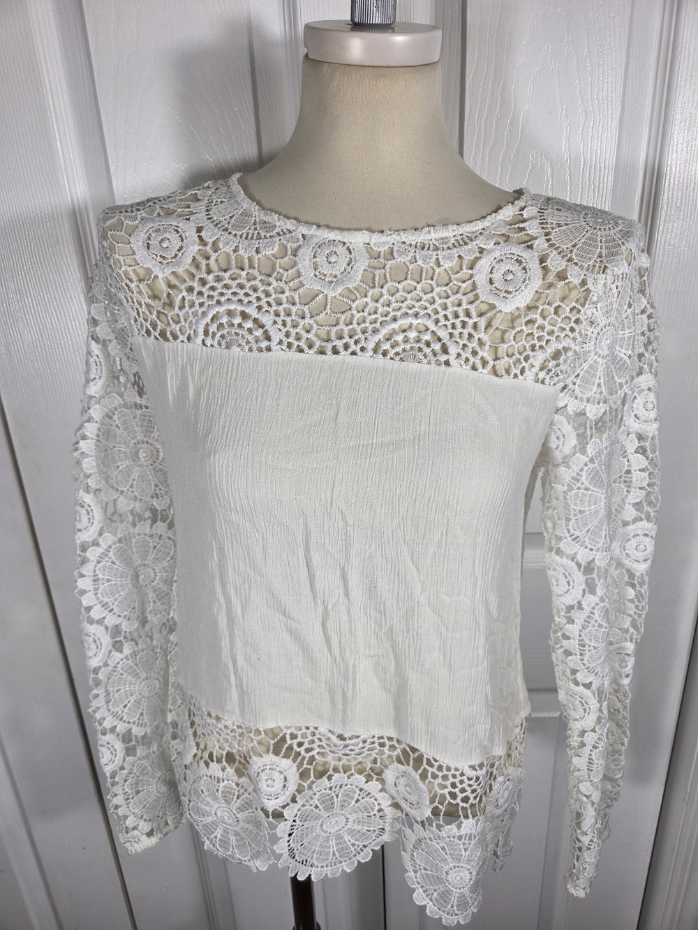 Say What? White Crochet Lace Blouse Sheer Boho Top Women S